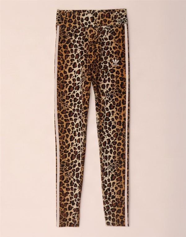 Adidas Damen Leggings UK 12 Mittelbraune Baumwolle mit Animal-Print