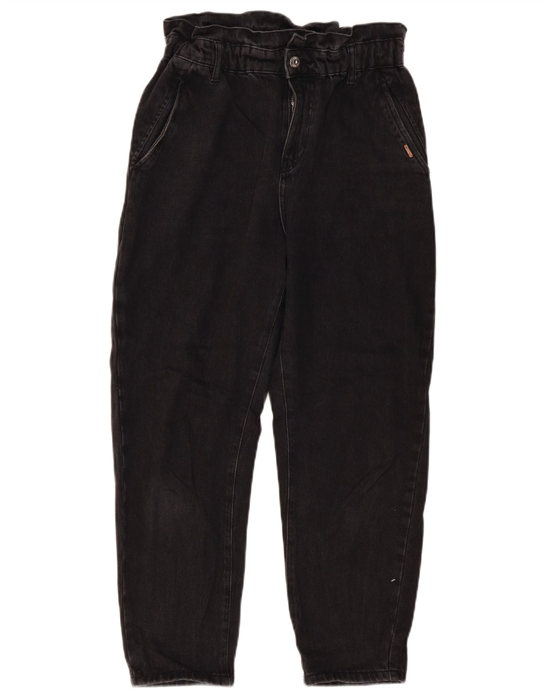 ZARA Damen High Waist Tapered Jeans EU 36 XS W26 L24 Schwarze Baumwolle