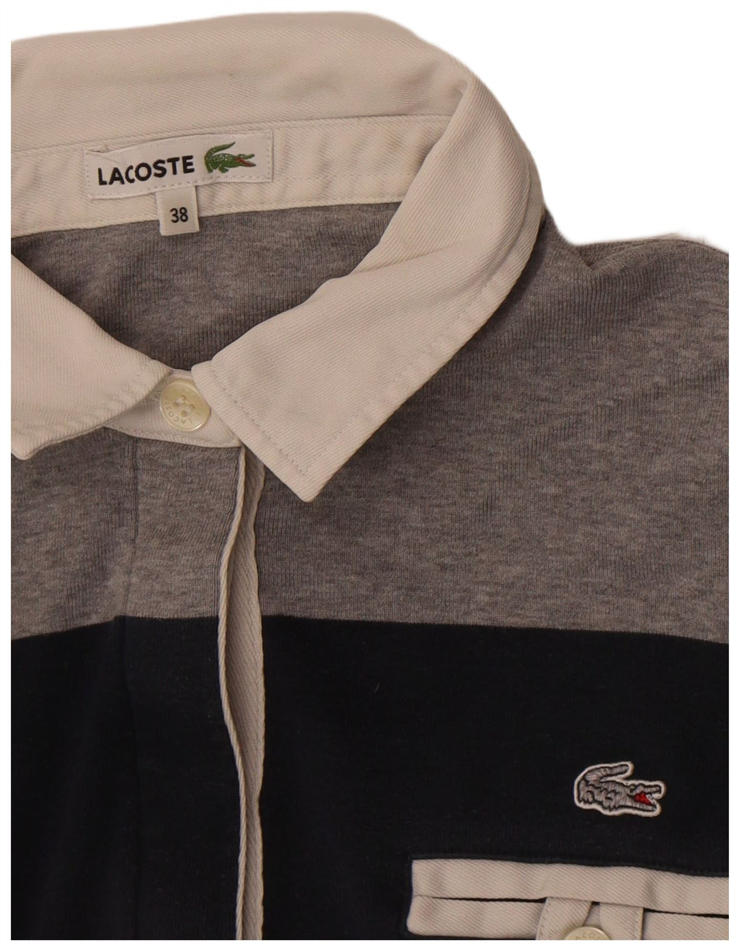 Lacoste Damen Rugby-Poloshirt Größe 38 Mittel Marineblau gestreift
