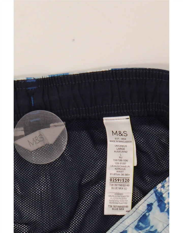 Marks & Spencer Herren Badeshorts mit abstraktem Muster, Größe L, Blau, Polyester