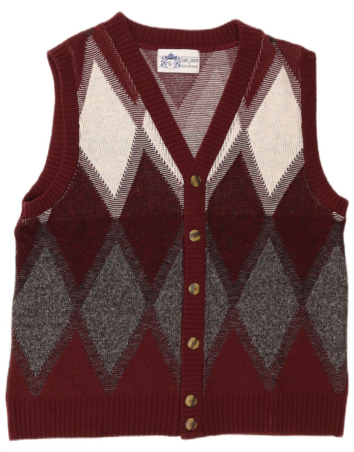 Vintage Herren Strickjacke Pullover Groß Burgund Argyle/Diamant