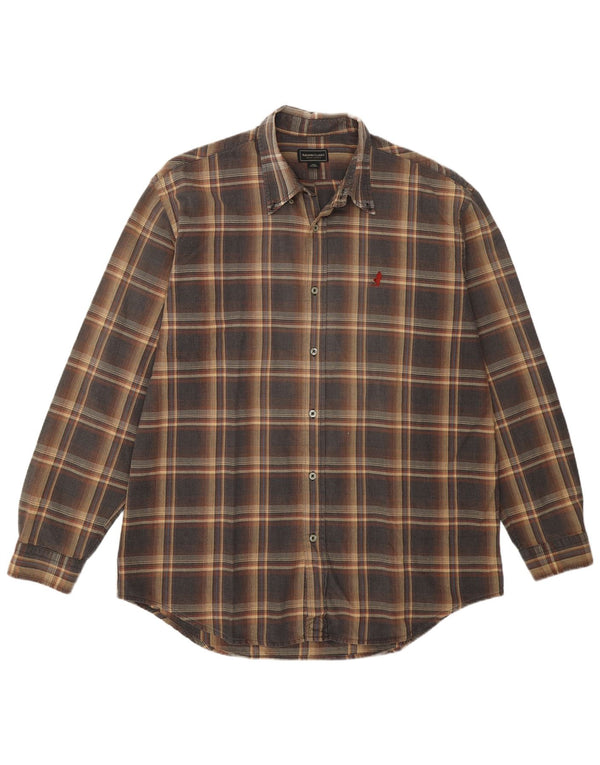 Marlboro Classics Mens Flannel Shirt XL Brown Plaid Cotton