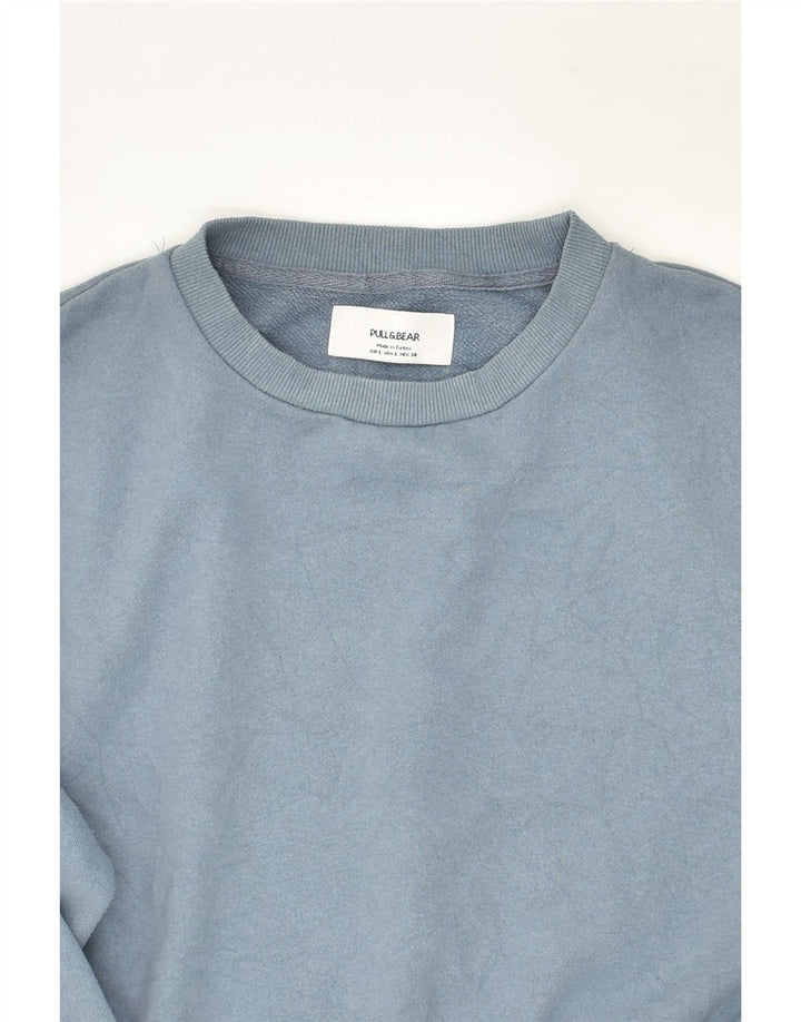 PULL & BEAR Damen Crop Sweatshirt Pullover UK 16 Large Blau Baumwolle