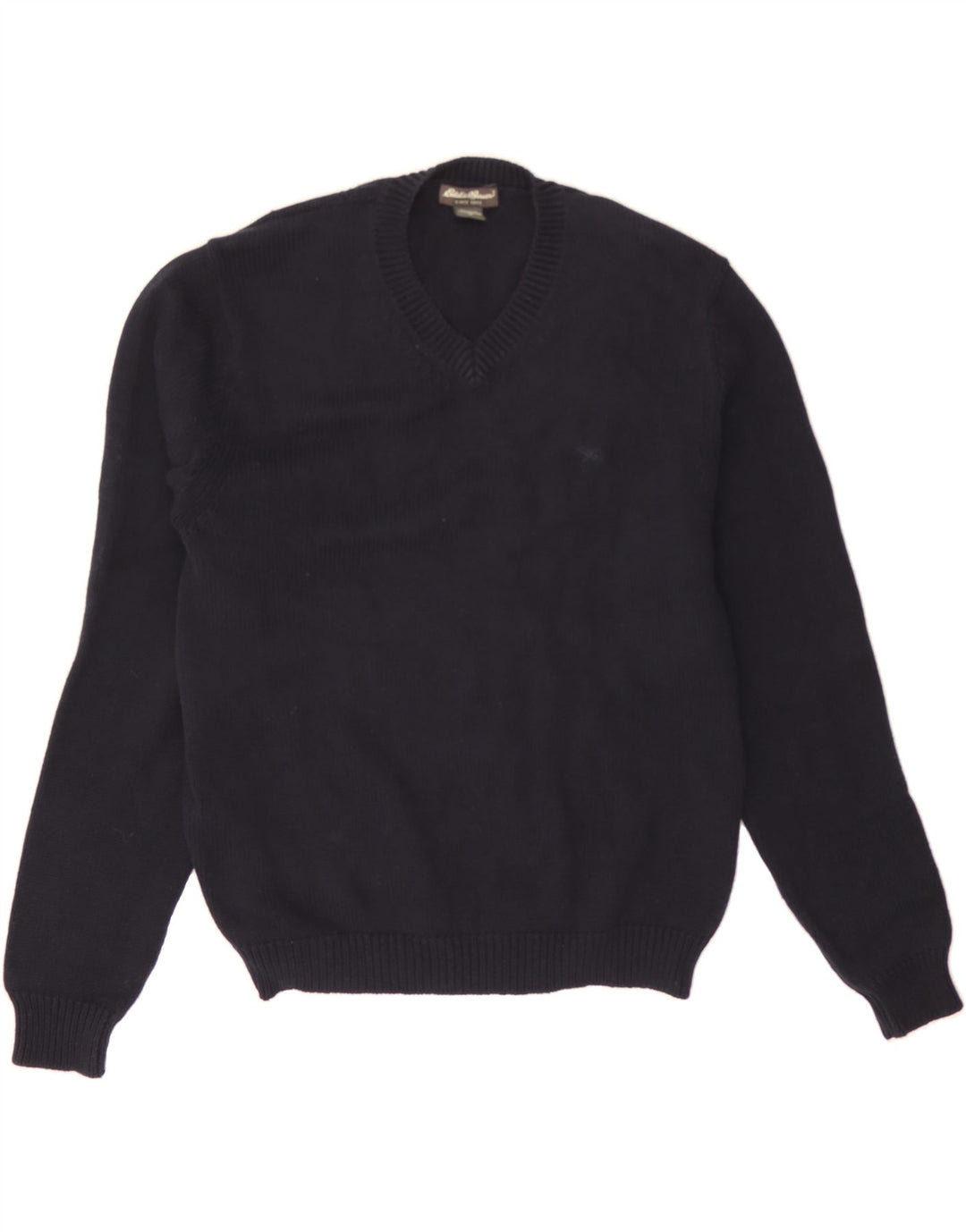 EDDIE BAUER Womens V-Neck Jumper Sweater UK 14 Medium Navy Blue Cotton Vintage Eddie Bauer and Second-Hand Eddie Bauer from Messina Hembry 