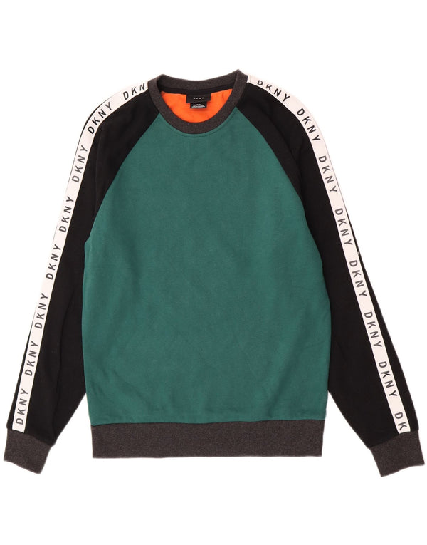 Dkny Womens Graphic Sweatshirt Pullover UK 14 Mittelgrüne Colourblock-Baumwolle