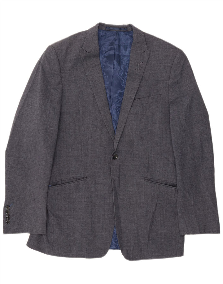 Marks & Spencer Herren-Blazer mit 1 Knopf, UK 38, mittelblaue Wolle