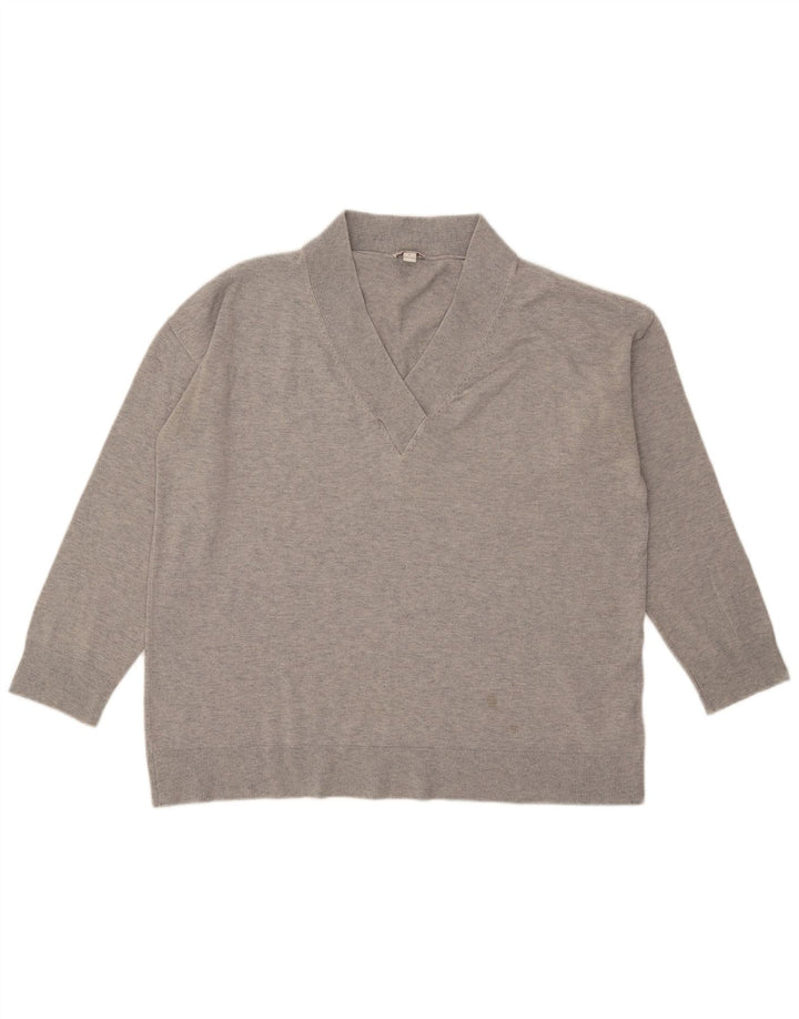 Gap Damen-Pullover mit V-Ausschnitt, übergroß, Gr. 40, Größe L, Grau meliert