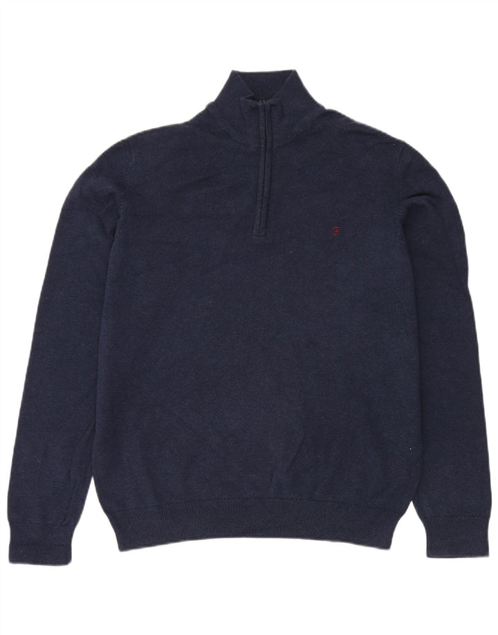 Farah Herren-Pullover mit Reißverschluss am Hals, groß, marineblaue Baumwolle