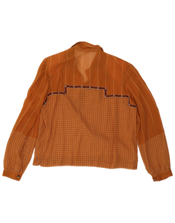 Vintage Damen LangarmBluse Top IT 48 XL Braun Geometrisch