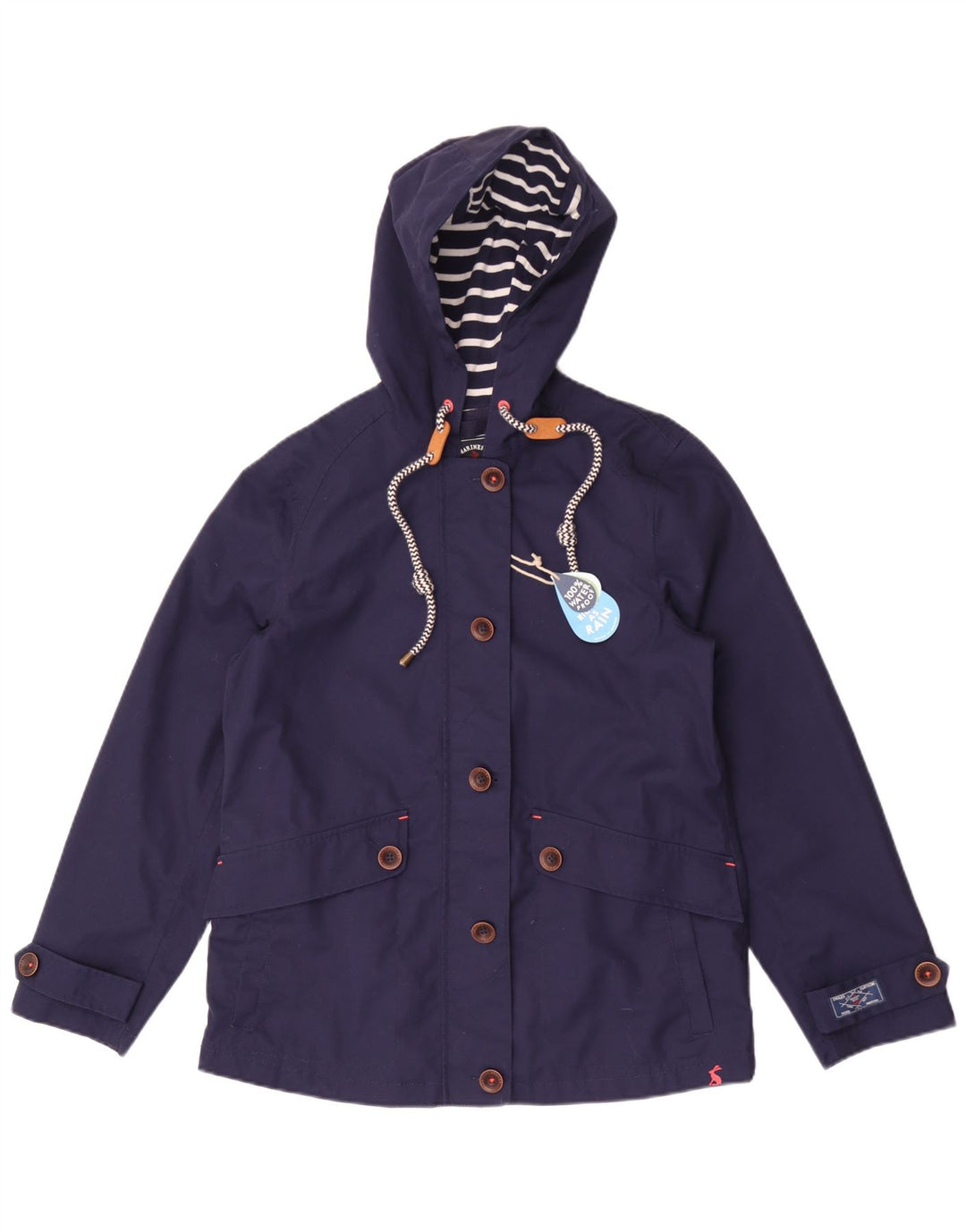 Joules Damen-Regenjacke mit Kapuze, übergroß, UK 10, Größe S, Marineblau, Baumwolle