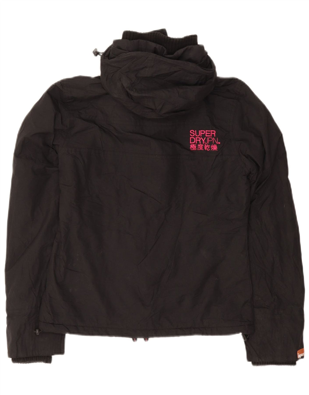 Superdry Damen-Windbreakerjacke mit Kapuze, UK 10, Größe S, schwarzes Nylon