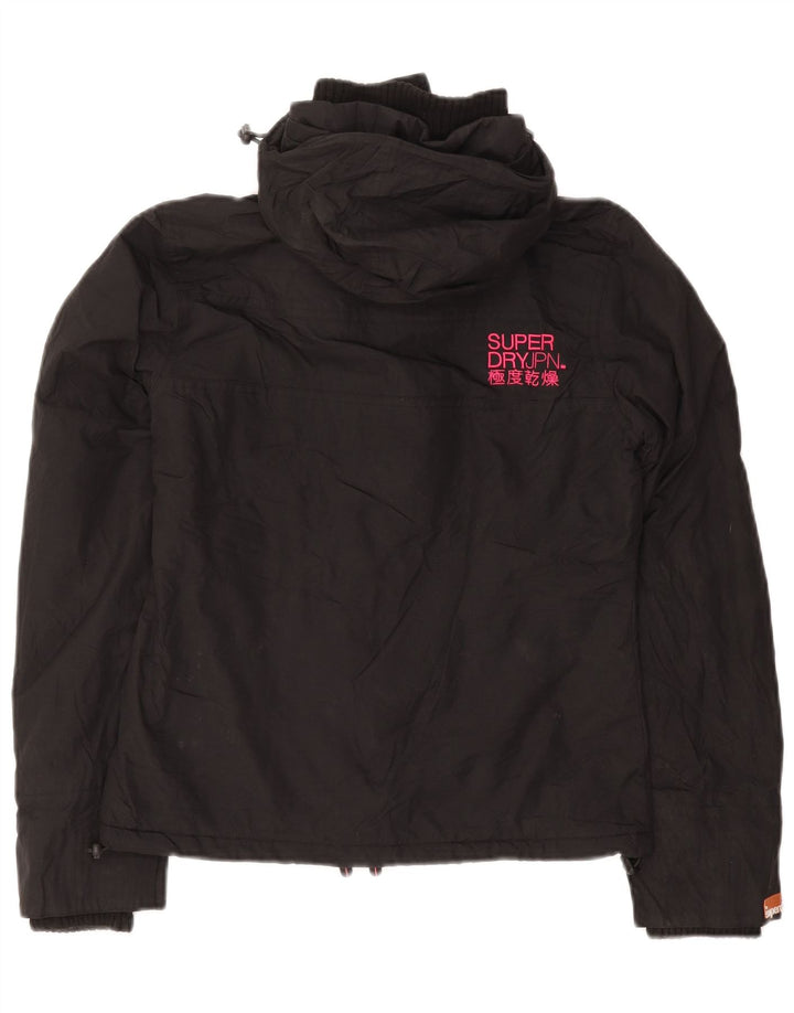 Superdry Damen-Windbreakerjacke mit Kapuze, UK 10, Größe S, schwarzes Nylon