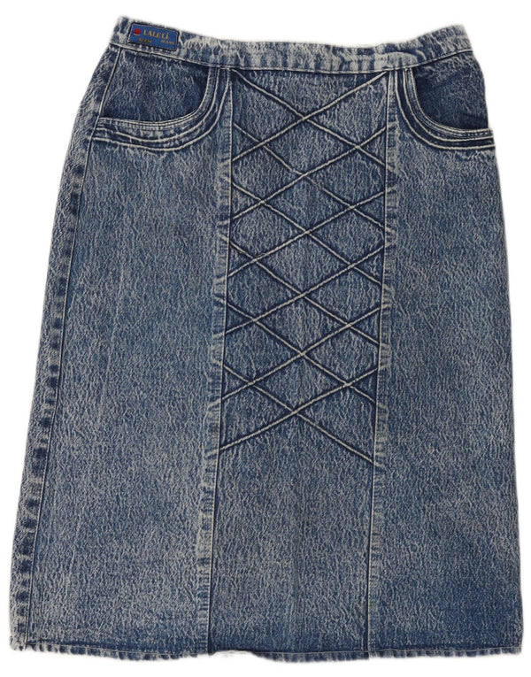 Vintage Damen Midi Jeansrock IT 46 Groß W34 Blaue Baumwolle