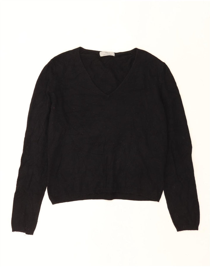 Marks & Spencer Damen Crop Pullover mit V-Ausschnitt, UK 14, Mittelschwarz