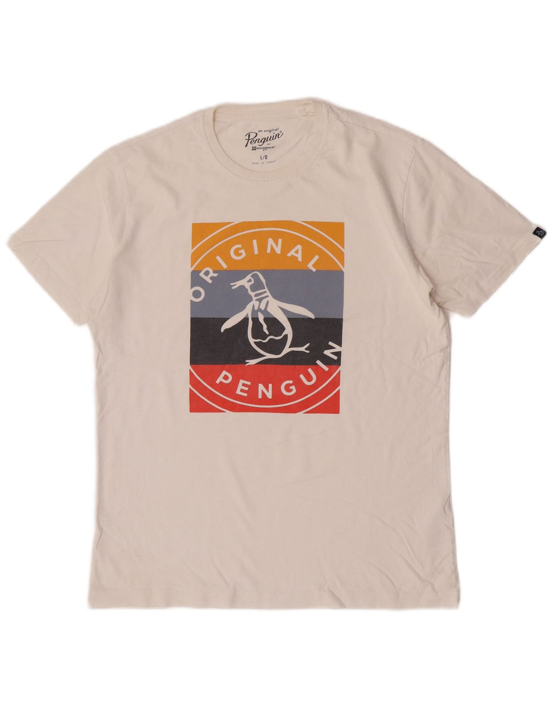 Penguin Herren-T-Shirt mit Grafik, Größe L, aus weißer Baumwolle