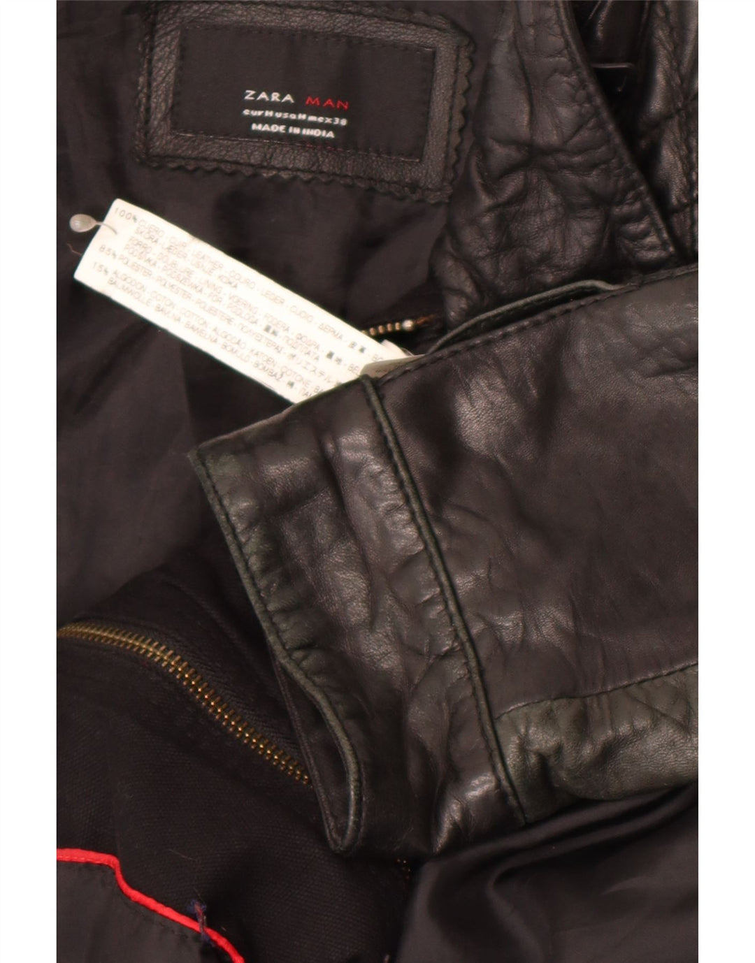 ZARA Herren Lederjacke UK 38 Mittelschwarzes Leder