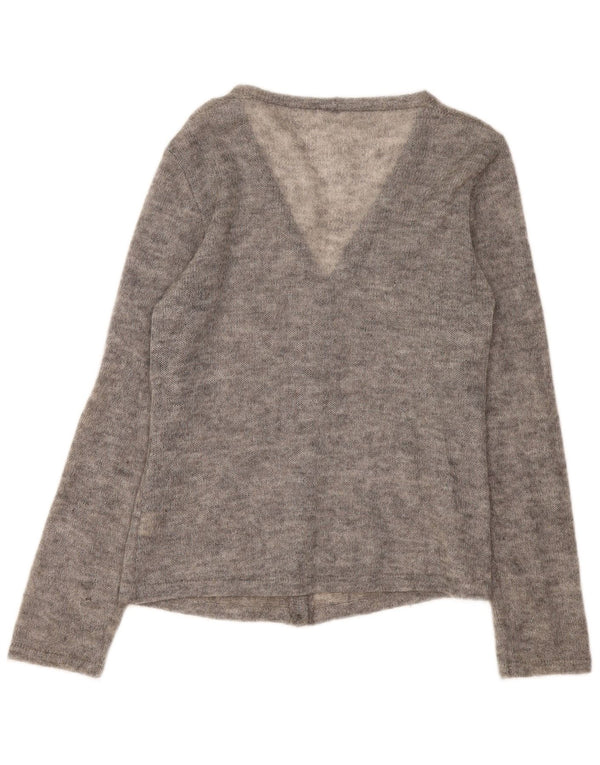 Vintage Damen Cardigan Pullover UK 16 Groß Grau meliert Elastan