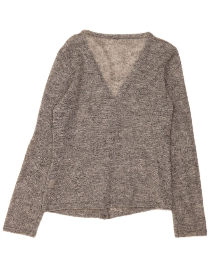 Vintage Damen Cardigan Pullover UK 16 Groß Grau meliert Elastan