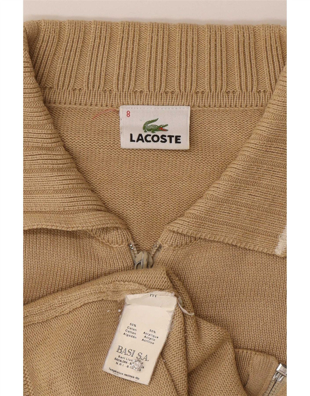 Lacoste Herren-Strickjacke, Größe 8 3XL, beige Baumwolle