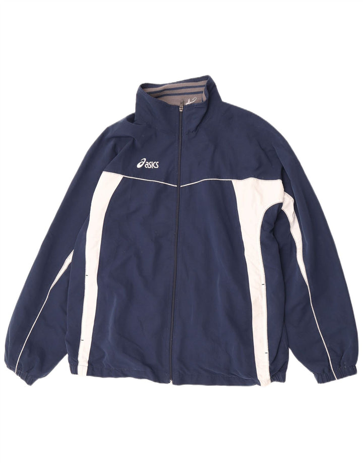 Asics Herren-Trainingsanzug-Top-Jacke XL, Marineblau, Farbblock-Polyester