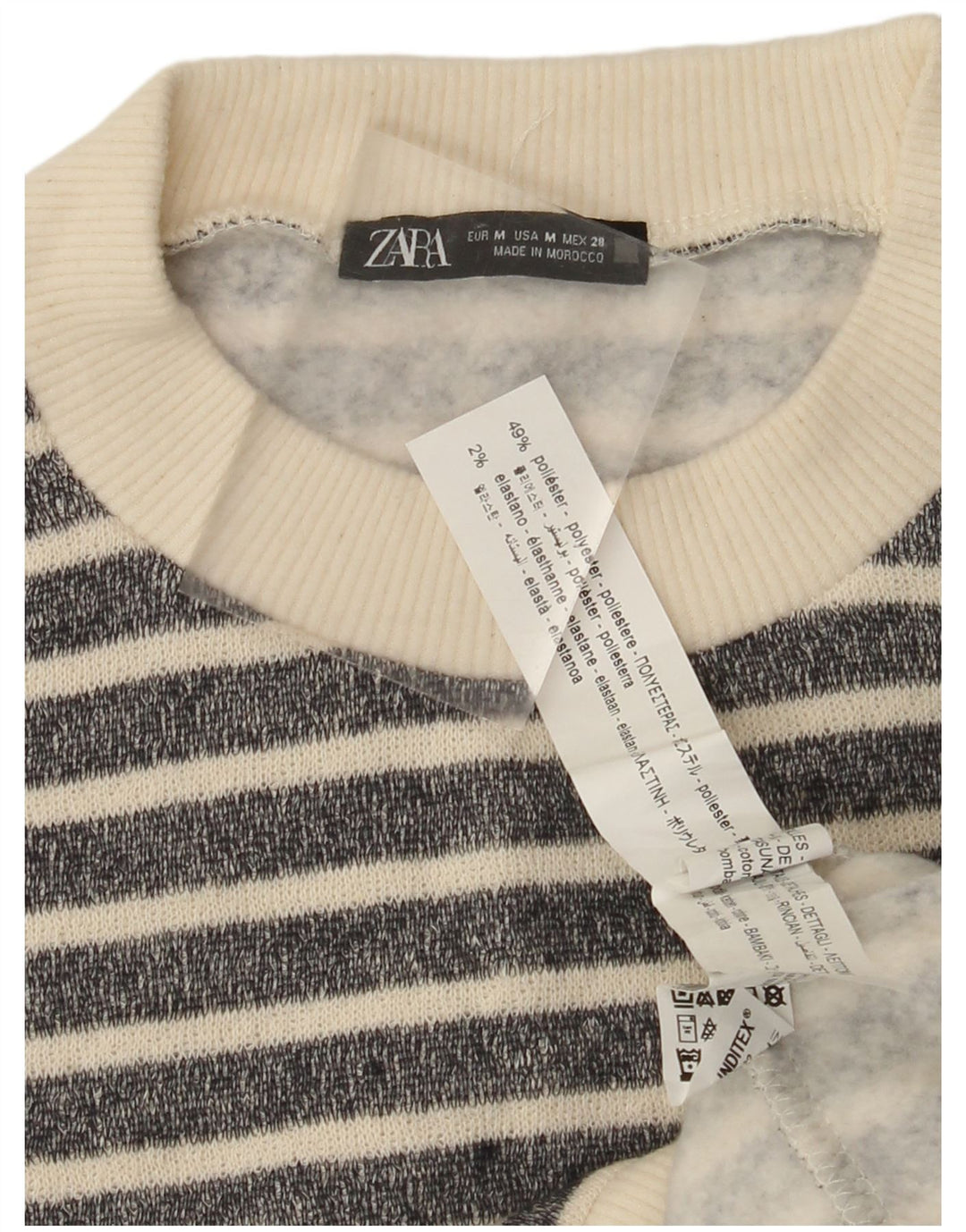 ZARA Damen-Pullover mit Rundhalsausschnitt, Gr. 14, Mittelschwarz, gestreift, Polyester