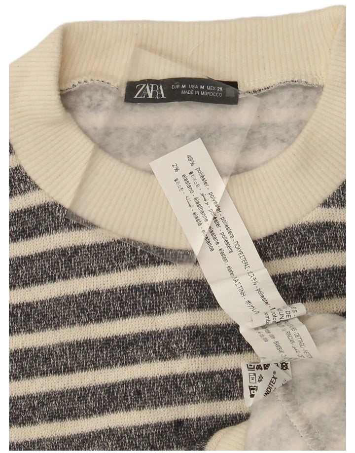 ZARA Damen-Pullover mit Rundhalsausschnitt, Gr. 14, Mittelschwarz, gestreift, Polyester