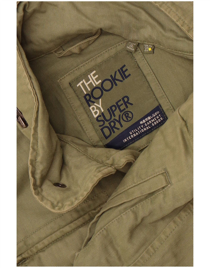 Superdry Damen-Militärjacke mit Kapuze, UK 12, mittlere Khaki-Baumwolle