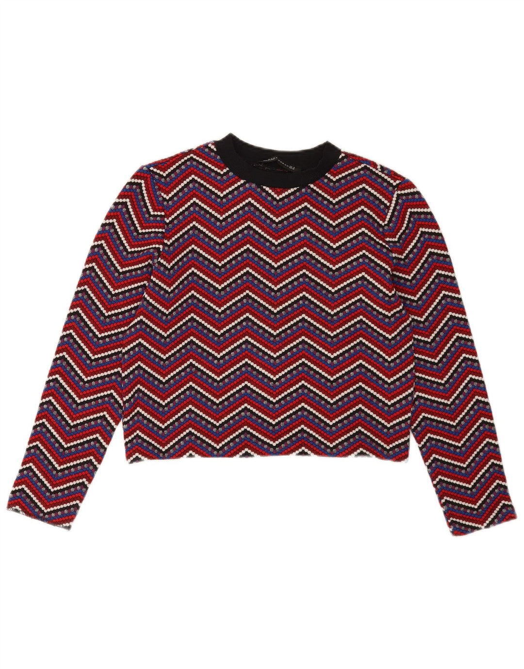 Zara Damen Crop Top Langarm UK 12 Medium Mehrfarbig Chevron