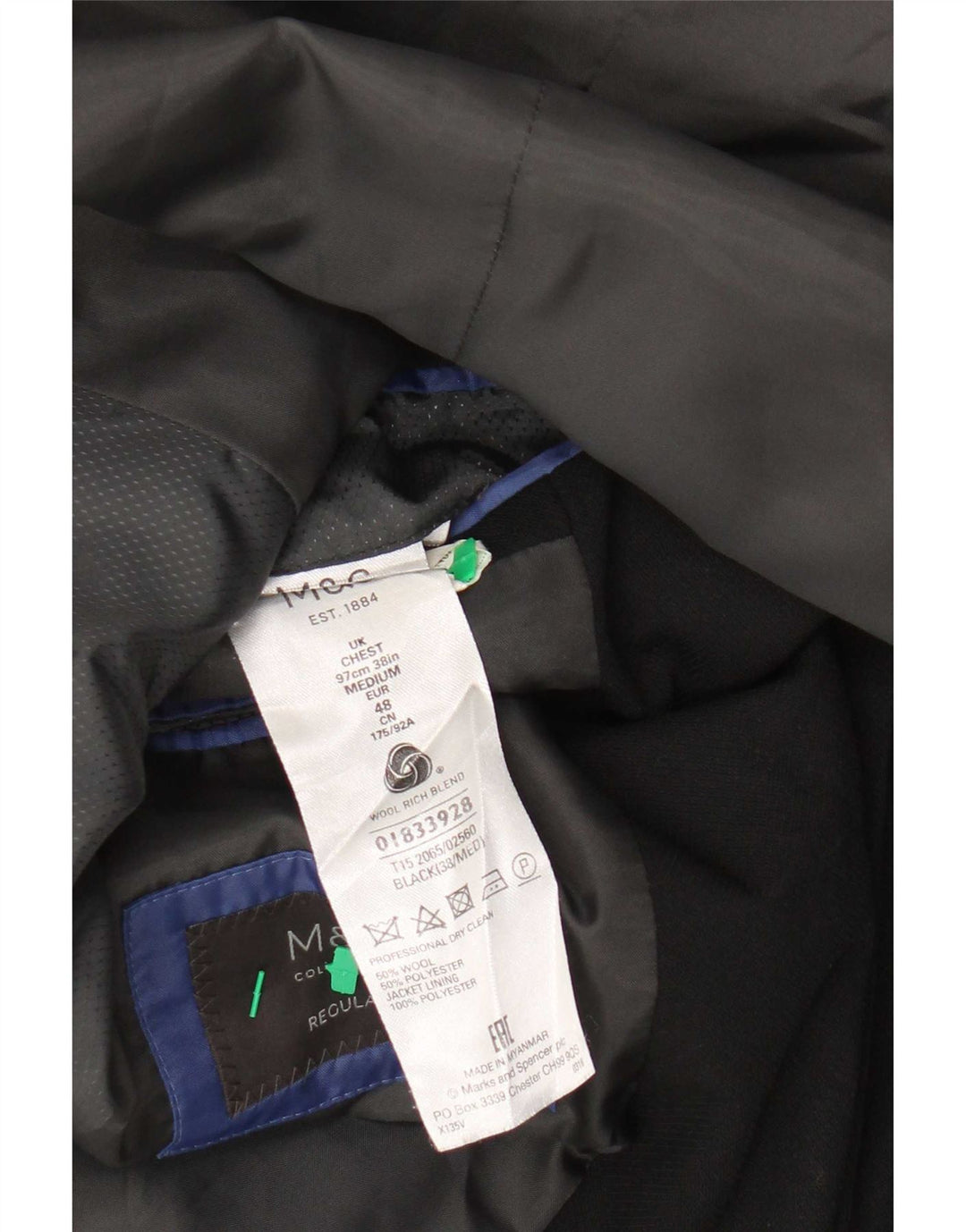 Marks & Spencer Herren-Blazer mit 2 Knöpfen, UK 38, Mittelschwarz, Schurwolle