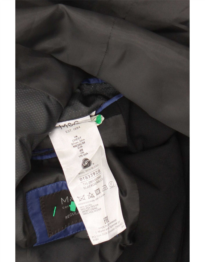 Marks & Spencer Herren-Blazer mit 2 Knöpfen, UK 38, Mittelschwarz, Schurwolle