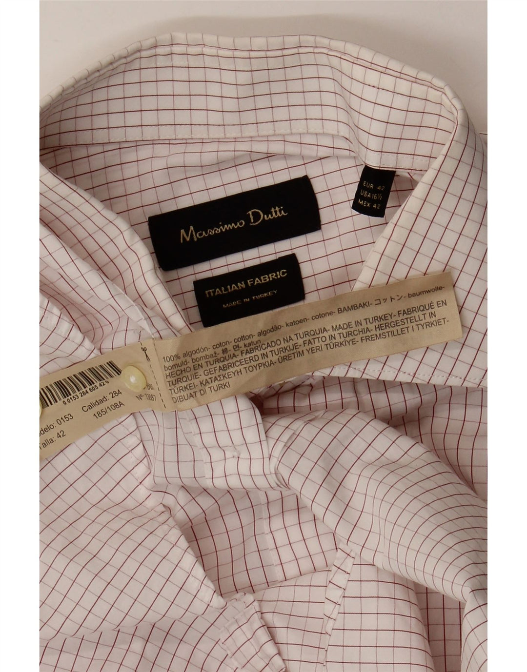 Massimo Dutti Herrenhemd EU 42, groß, weiß kariert, Baumwolle