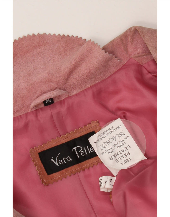 VINTAGE Damen 2-Knopf-Wildleder-Blazerjacke IT 46 Großes rosa Leder