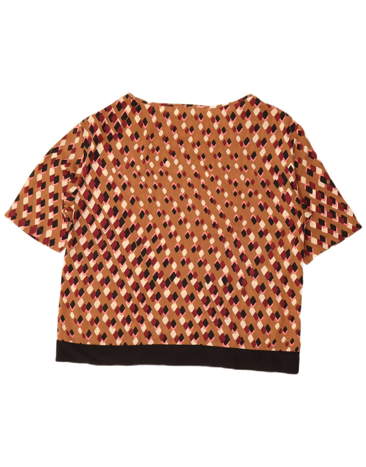 Benetton Damen-Blusenoberteil, UK-Größe 46, groß, braun, geometrisch