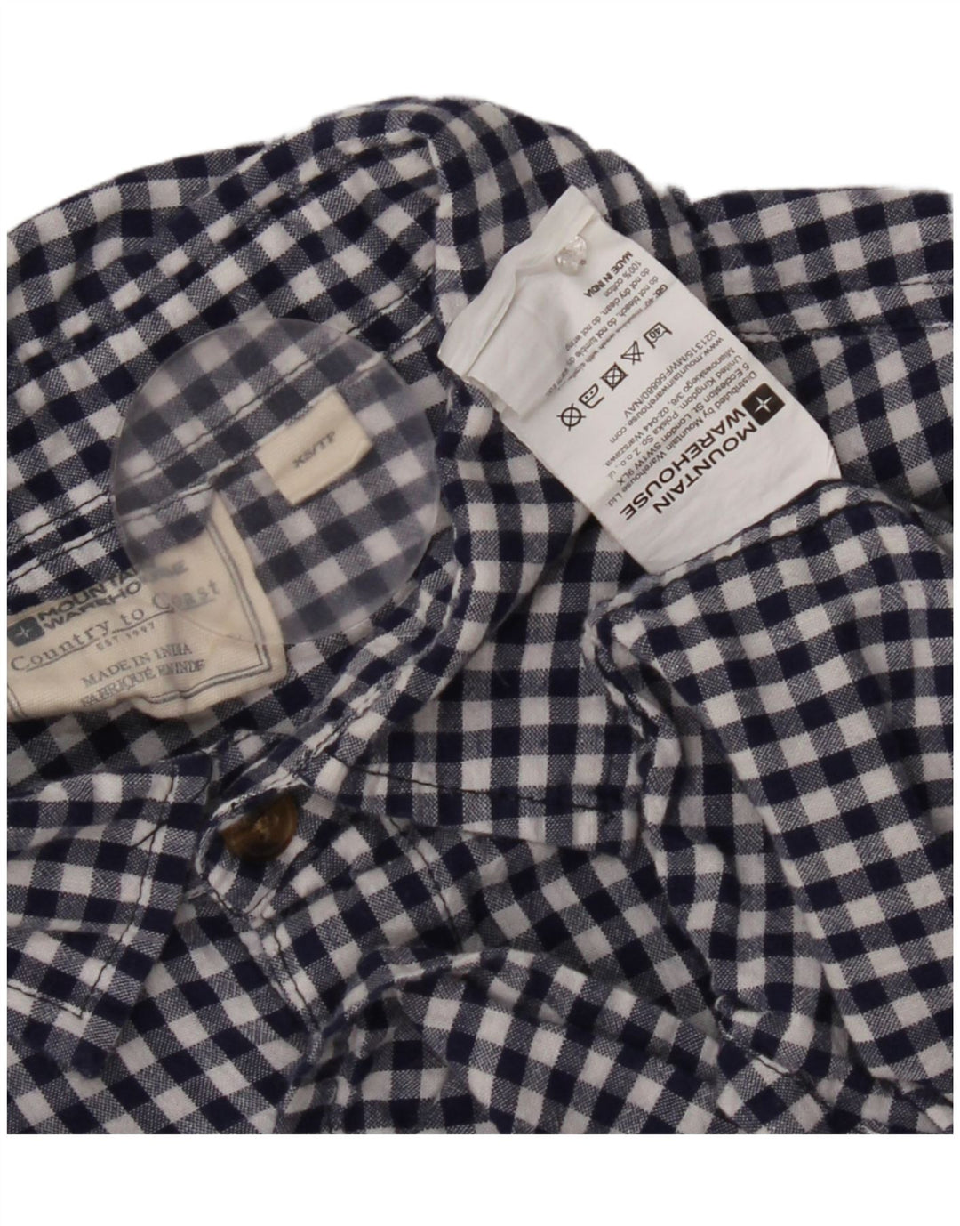 Mountain Warehouse Herren-Kurzarmhemd XS, blaue Gingham-Baumwolle