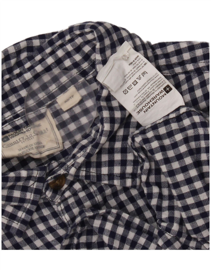 Mountain Warehouse Herren-Kurzarmhemd XS, blaue Gingham-Baumwolle