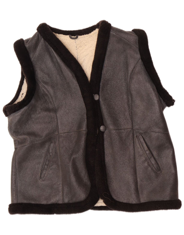 Vintage Damen Shearling Gilet UK 22 3XL Schwarz