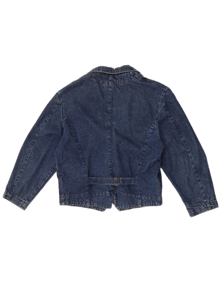 Vintage Damen Doppelreihige Jeans-Blazerjacke UK 14 Mittelblaue Baumwolle