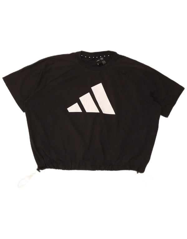 Adidas Damen Crop Oversized Graphic T-Shirt Top UK 10 Small Schwarz Baumwolle