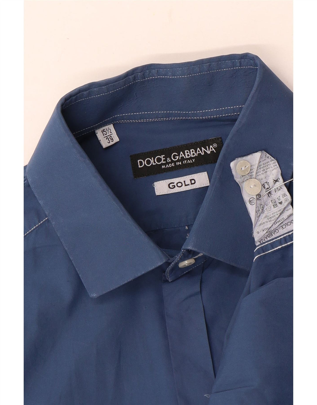 Dolce & Gabbana Herrenhemd Größe 15 1/2 39 Mittelblaue Baumwolle