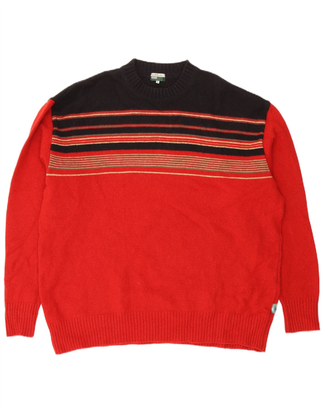 PAUL SMITH Herren-Pullover mit Rundhalsausschnitt, XL, rot gestreifte Wolle