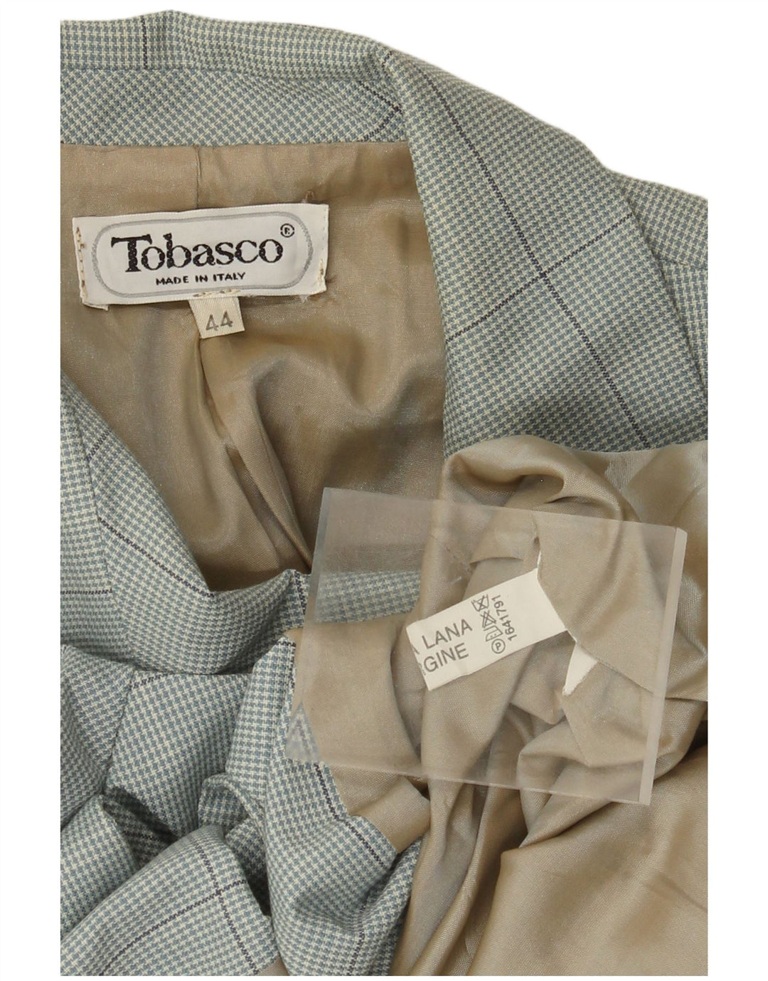 Vintage Damen 2-Knopf-Blazerjacke IT 44 Mittelblaue Hahnentrittwolle