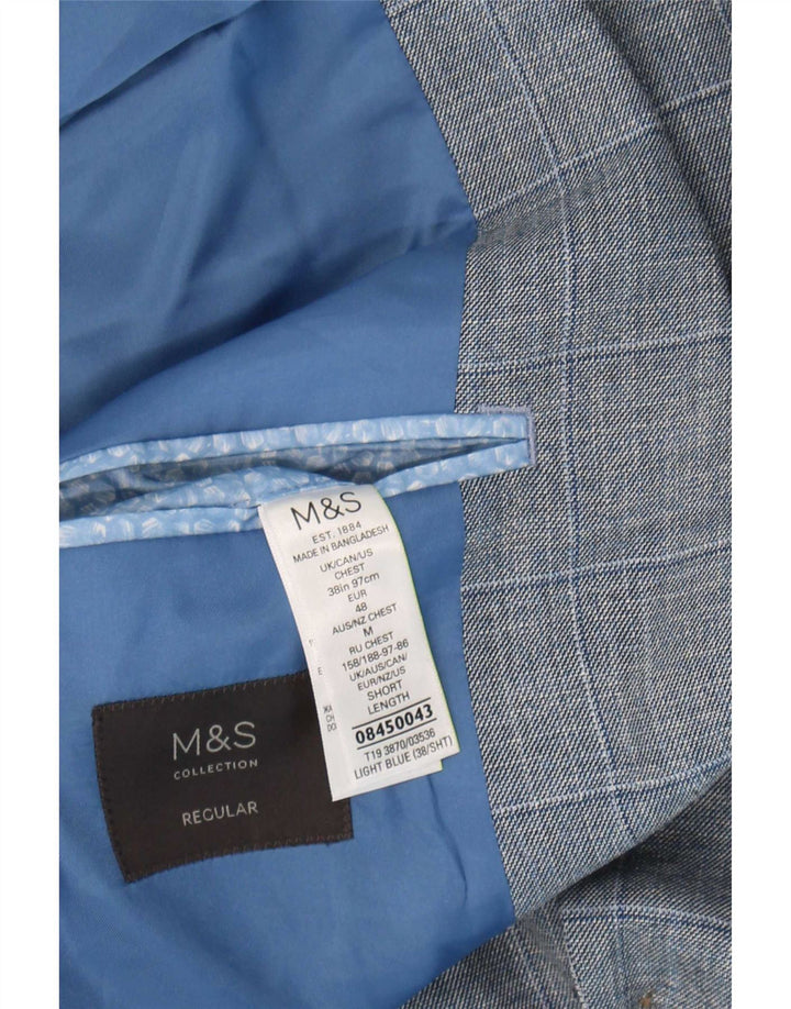 Marks & Spencer Herren-Blazer mit 2 Knöpfen, UK 38, mittelblau kariert