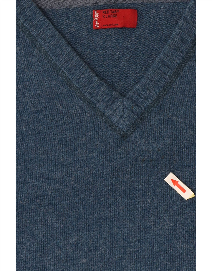 LEVI'S Herren-Pullover mit V-Ausschnitt, XL, blaue Wolle