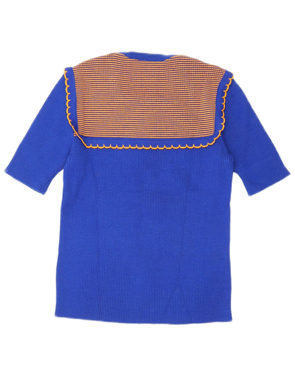 Vintage Damen T-Shirt Top UK 8 Small Blau gestreift