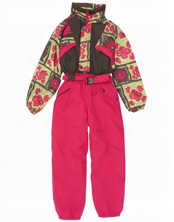 Vintage Damen Skioverall mit Kapuze UK 10 Small Pink Floral