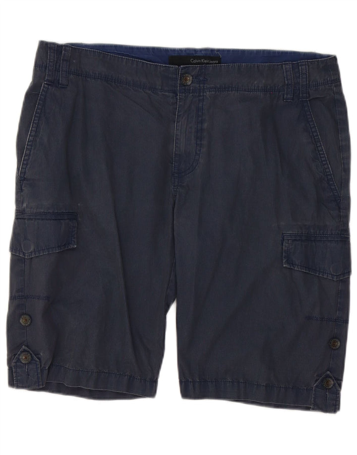 Calvin Klein Herren Cargo-Shorts W33 Mittelblaue Nadelstreifen-Baumwolle