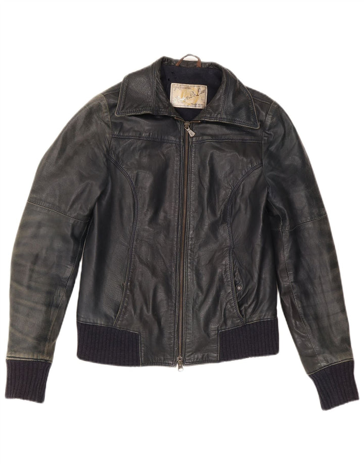 Vintage Damen Lederjacke IT 42 Mittelschwarzes Leder