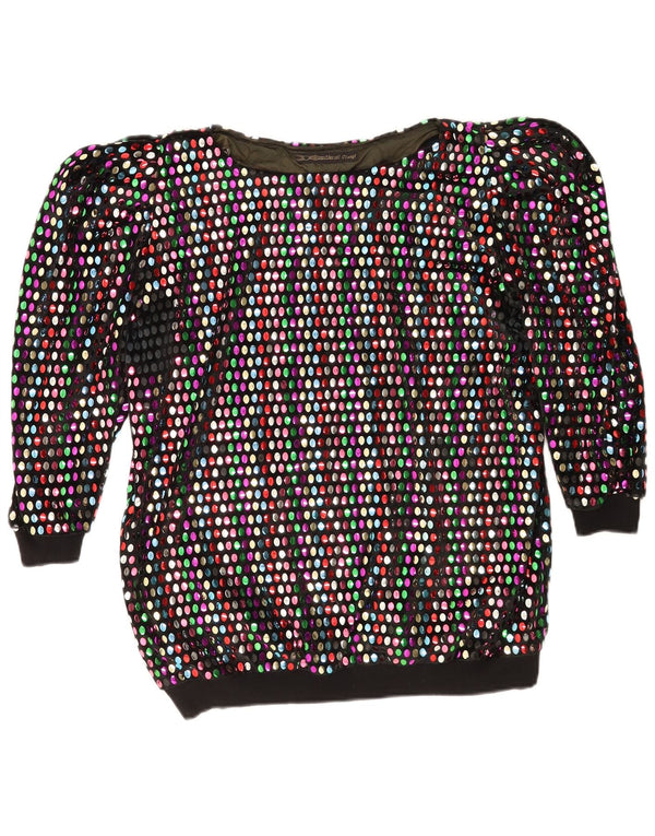 Vintage Damen 3/4 Ärmel Bluse Top UK 18 XL Bunt gepunktet