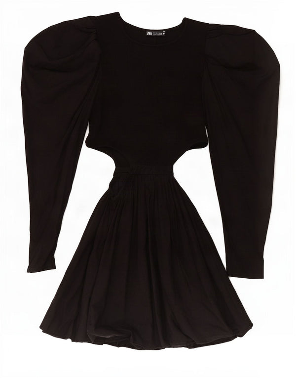 Zara Womens Cutout Bubble Dress UK 8 Small Schwarze Baumwolle