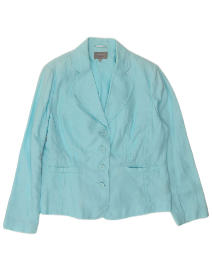 Per Una Damen 4-Knopf-Blazerjacke UK 18 XL Blaues Leinen